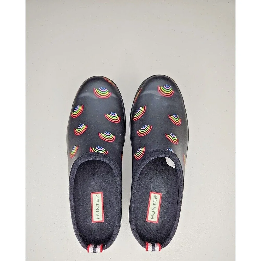 Nwb Hunter Women's Original Waterproof Play Mini Rainbow Print Clogs Size 8 - Picture 4 of 12